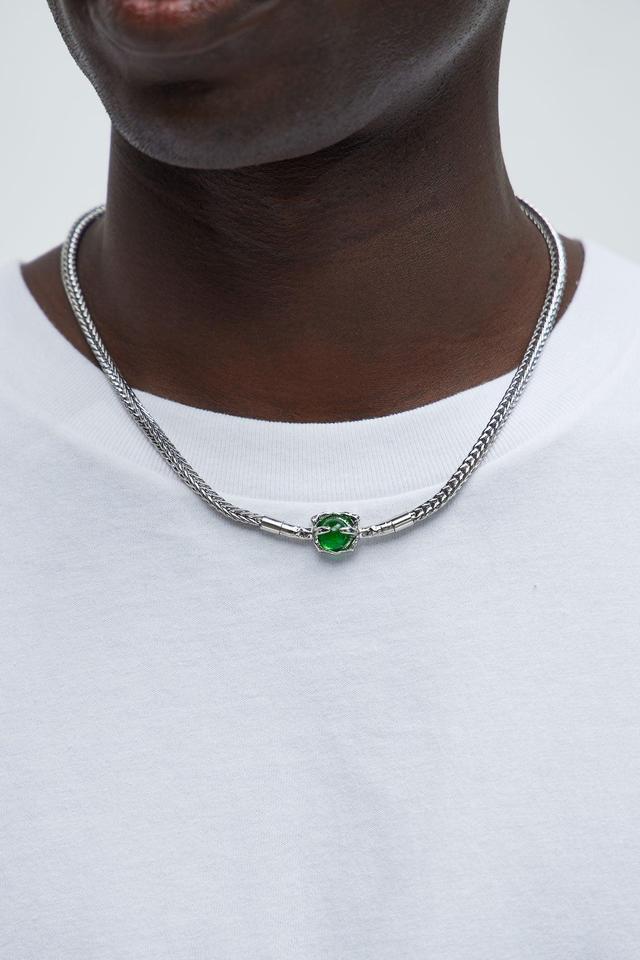 Claw With Emerald Stone Necklace - Silver/Green Product Image