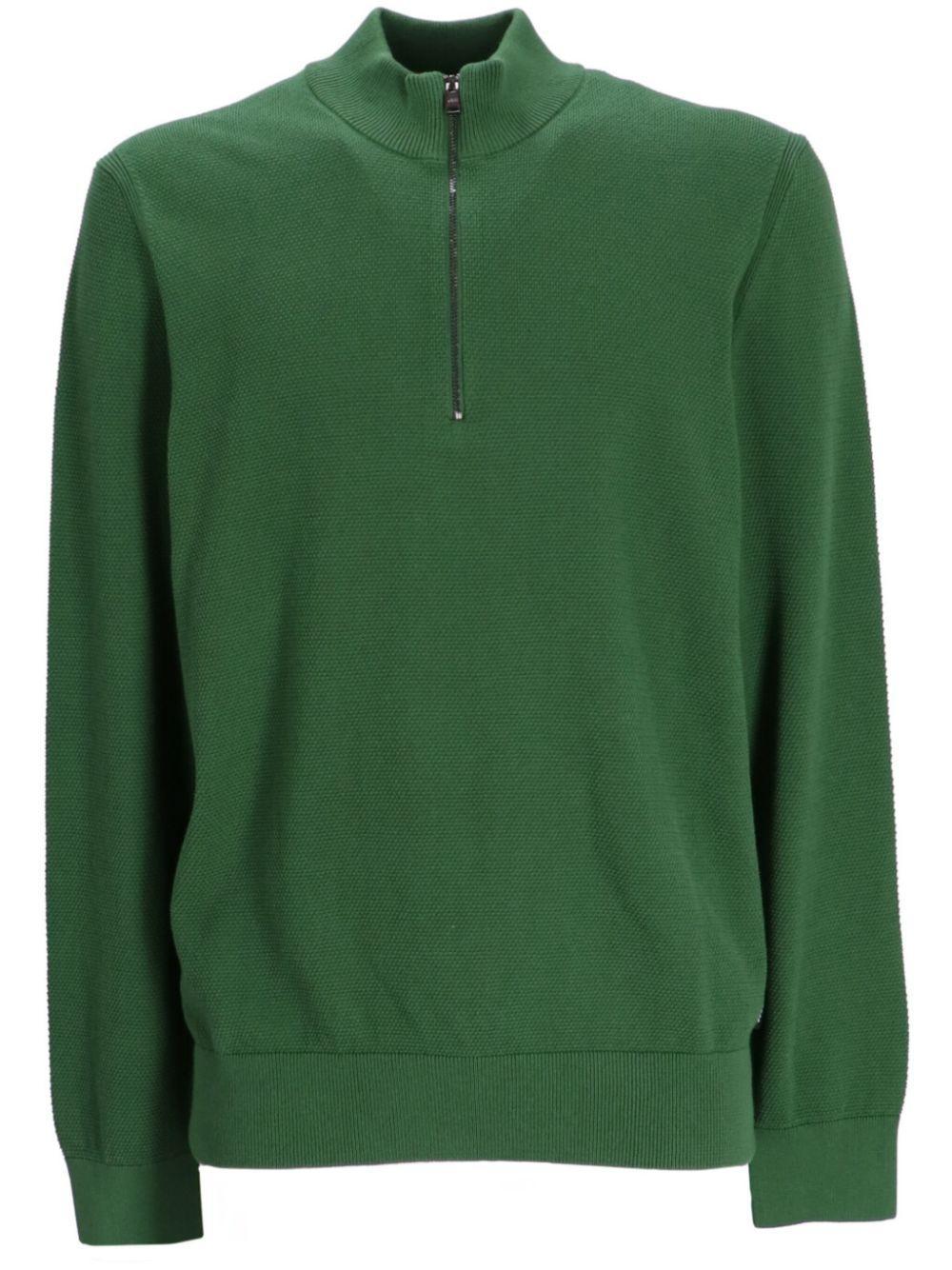 HUGO BOSS Half-zip Cotton Jumper In Green Product Image