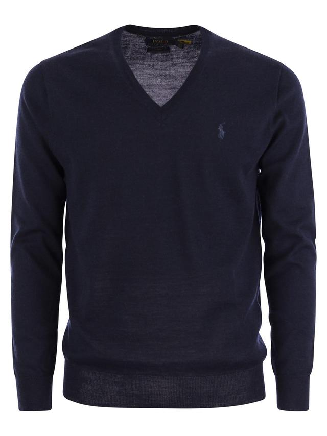 Washable Wool V-knit In Navy Product Image