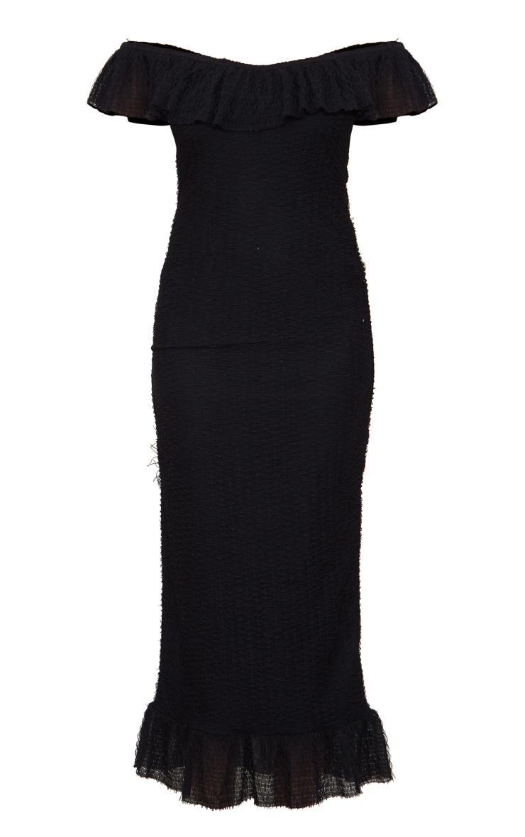  Black Textured Bardot Frill Detail Midaxi Dress Product Image