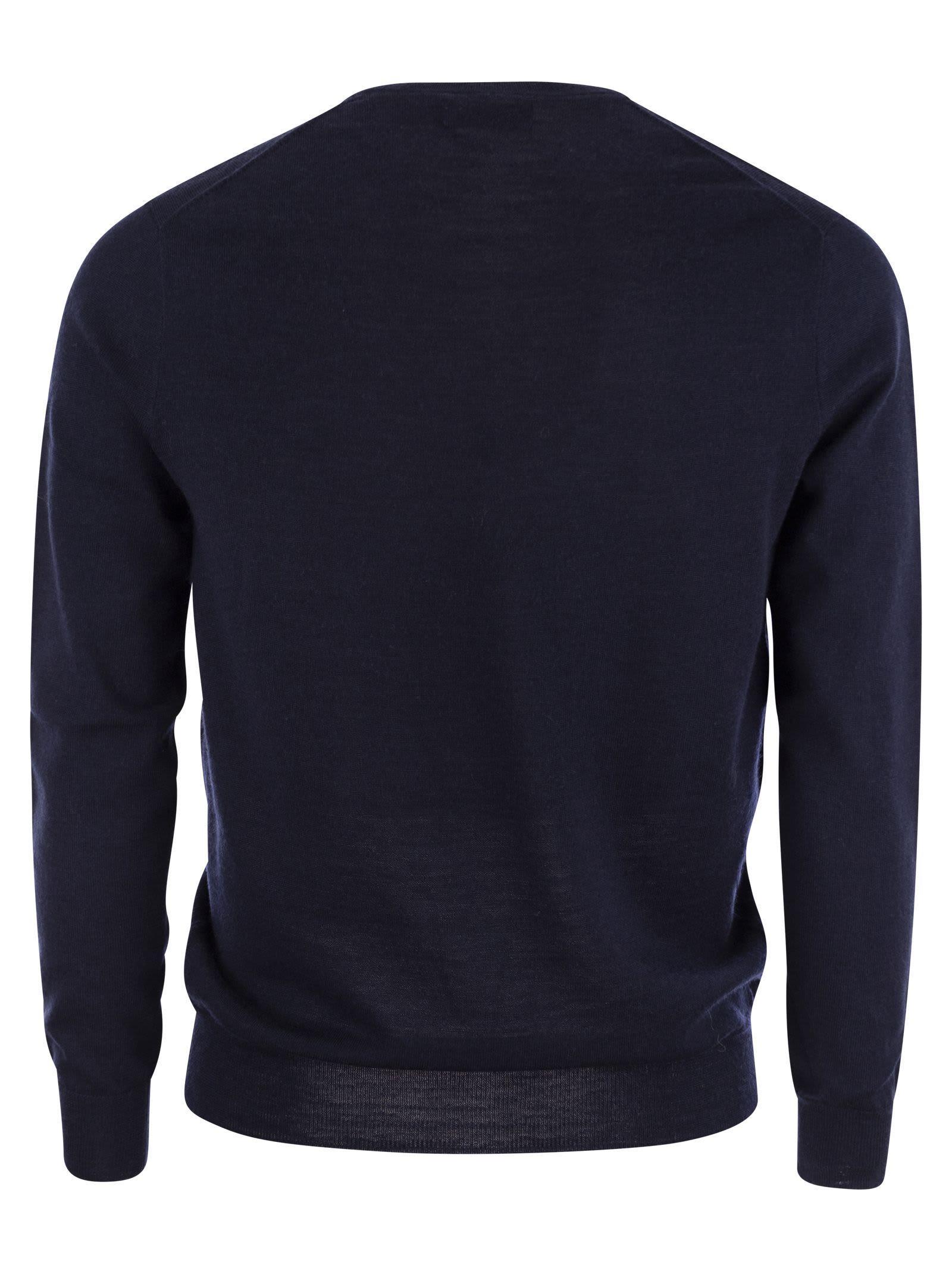 Washable Wool V-knit In Navy Product Image