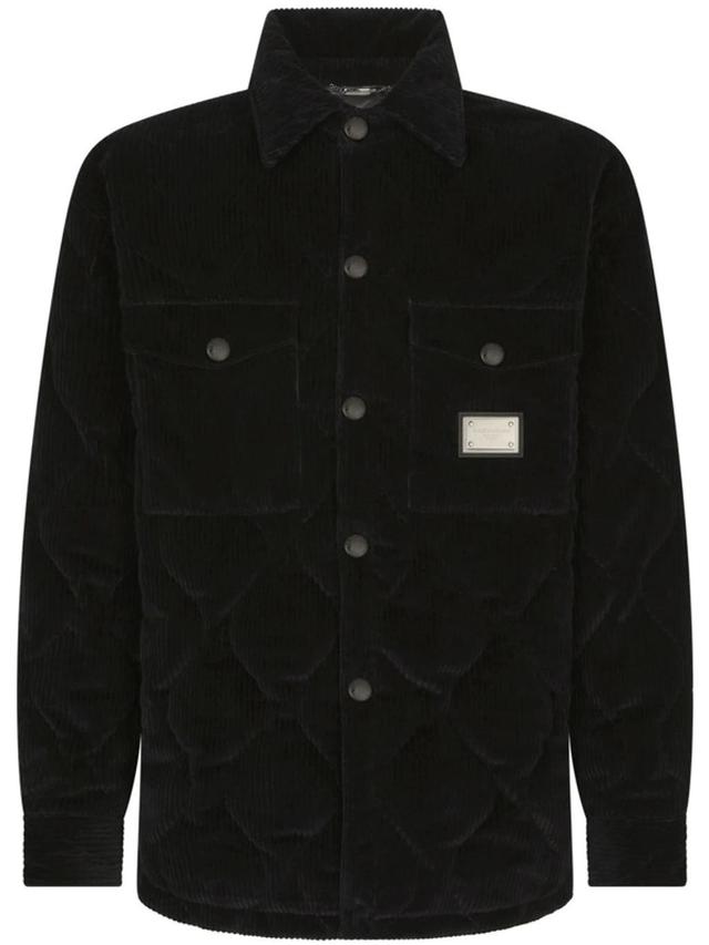 Logo-plaque Quilted Corduroy Jacket In Black Product Image