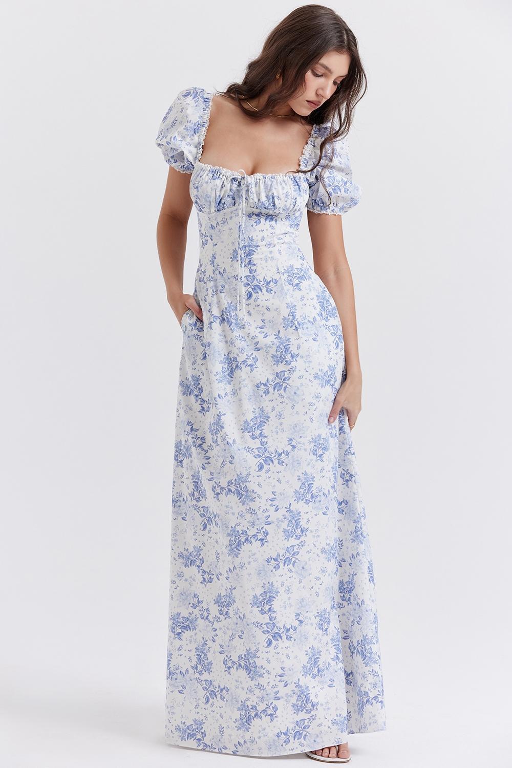 Felizia Blue Print Puff Sleeve Sundress - SALE Product Image