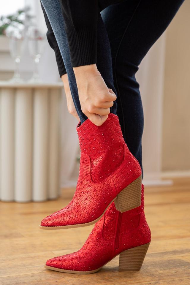 Red Point Toe Booties With Rhinestones Product Image