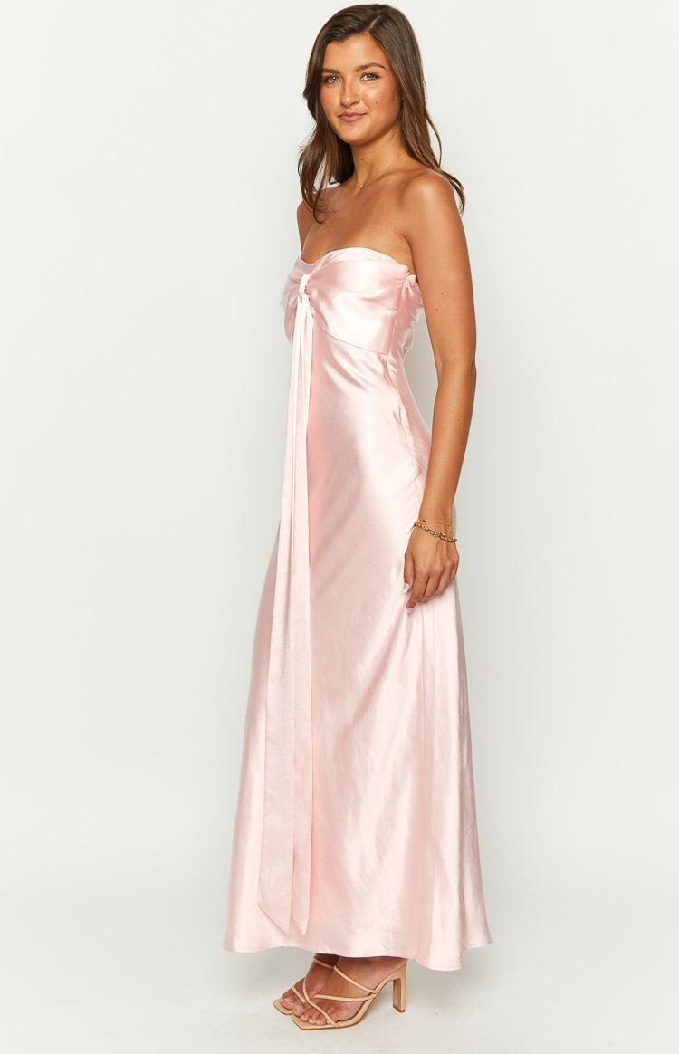 Ariella Pink Satin Strapless Maxi Dress Product Image