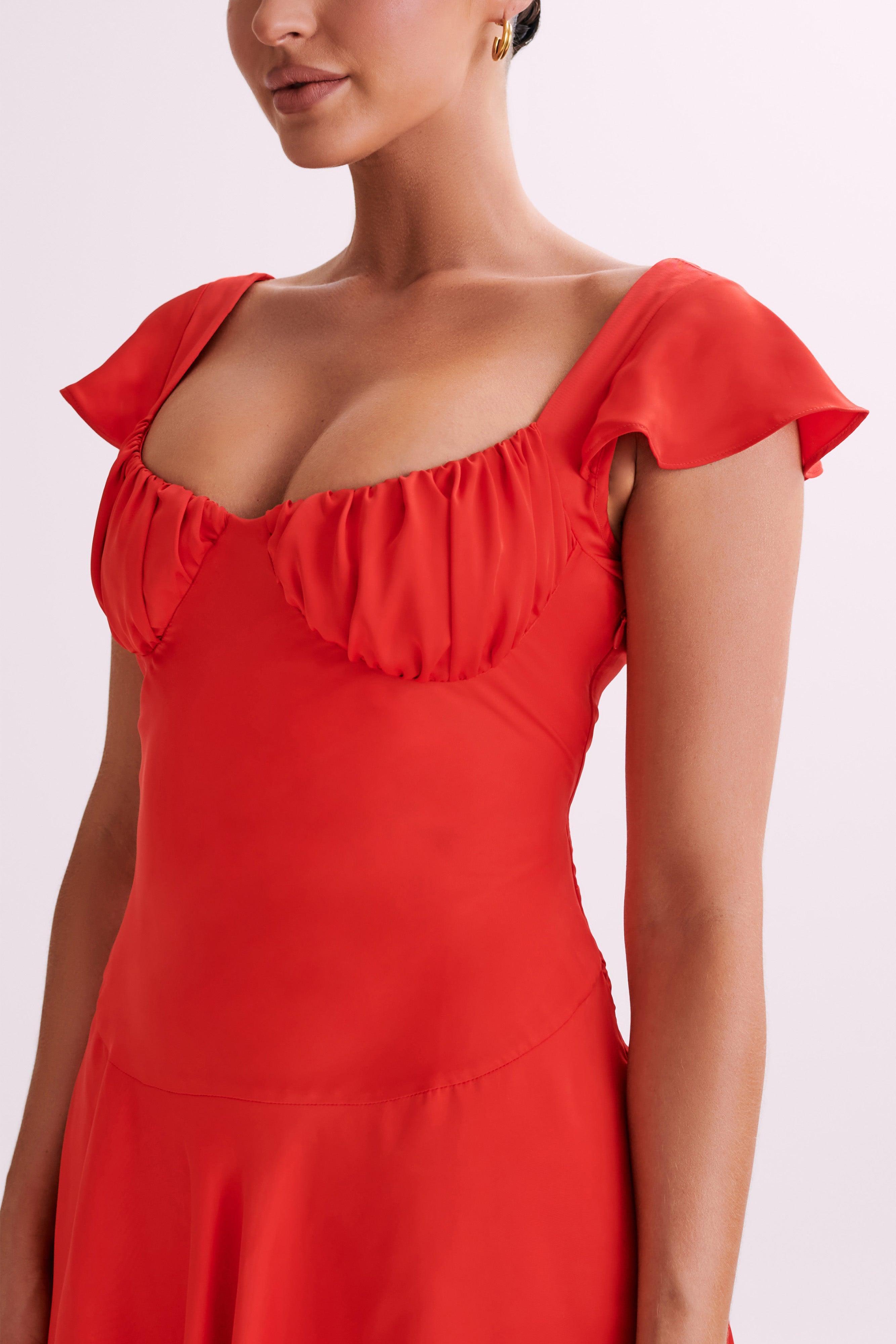 Carson Ruched Satin Mini Dress - Red Product Image