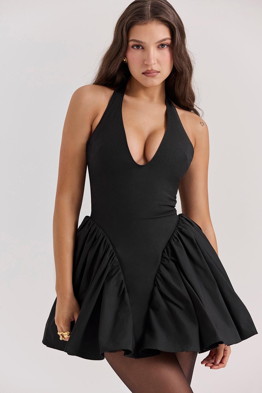 Valentia Black Halter Mini Dress Product Image