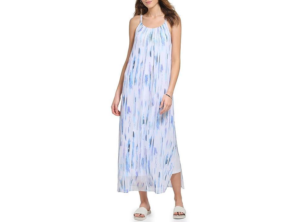 DKNY Sleeveless Print Chiffon Dress (White/Flint Multi) Women's Clothing Product Image