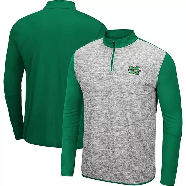 Mens Colosseum Heather Gray/Kelly Green Marshall Thundering Herd Prospect Quarter-Zip Jacket Product Image