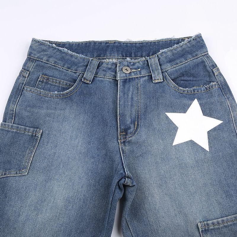 Mid Waist Star Applique Flared Jeans Product Image