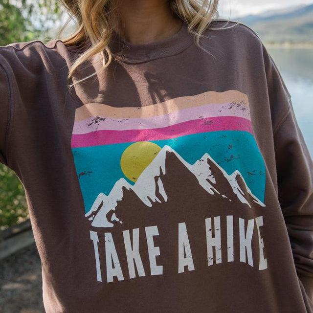 Take A Hike Mocha Oversized Graphic Sweatshirt Product Image