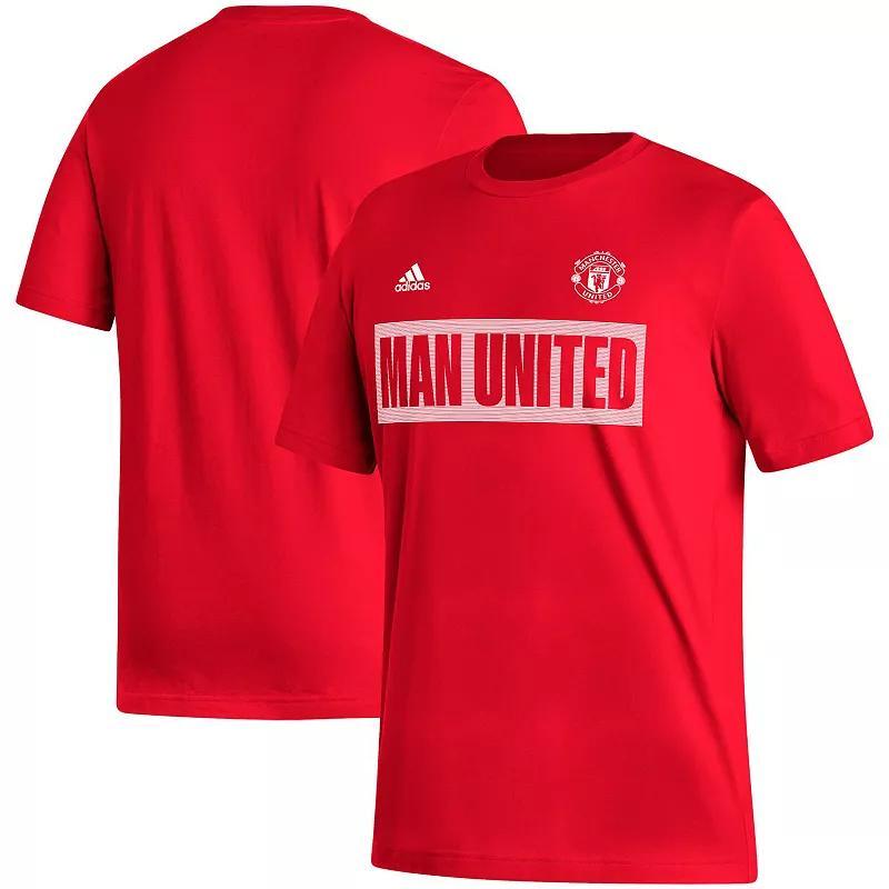 Mens adidas Red Manchester United Culture Bar T-Shirt Product Image