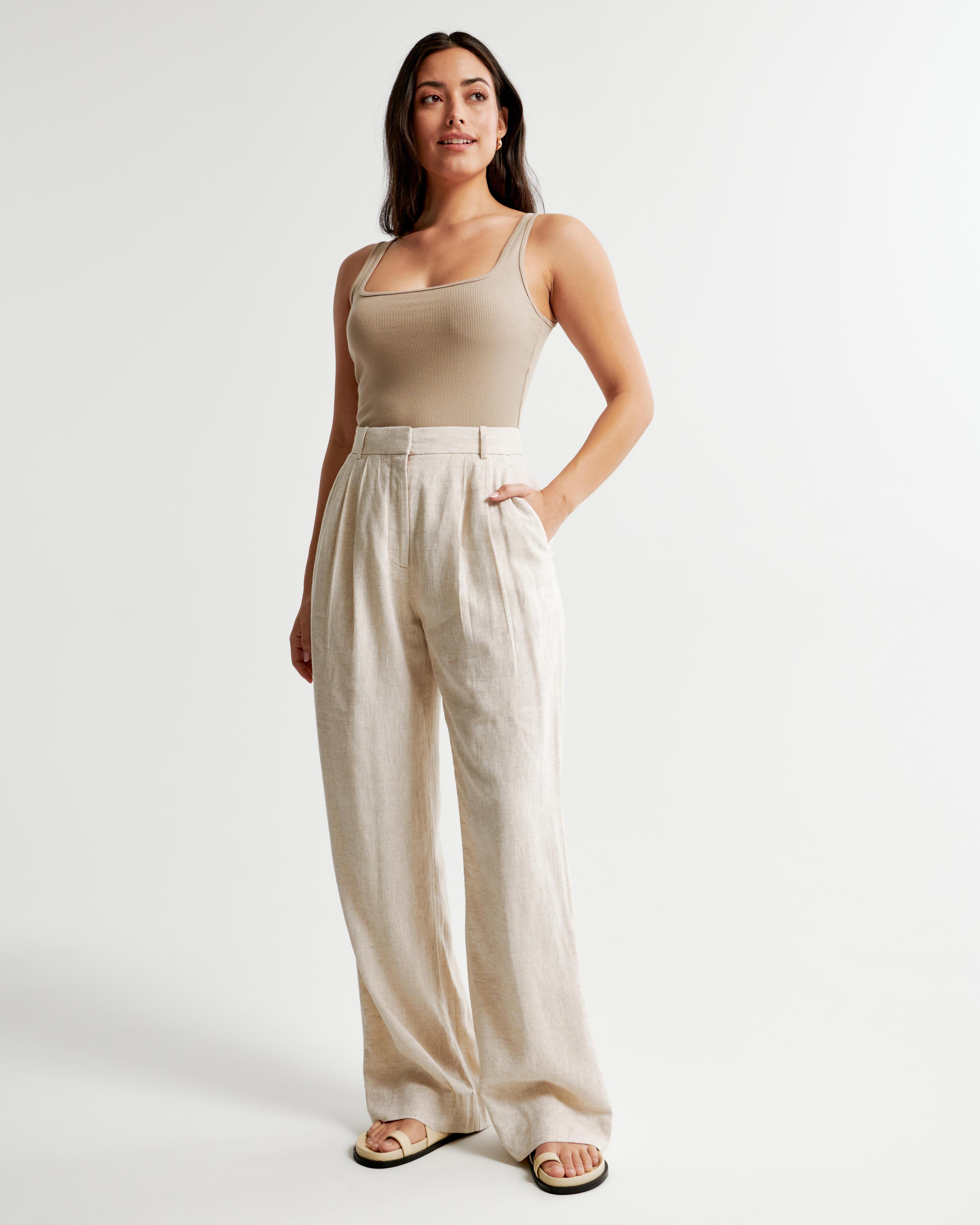 Curve Love A&F Sloane Tailored Linen-Blend Pant Product Image