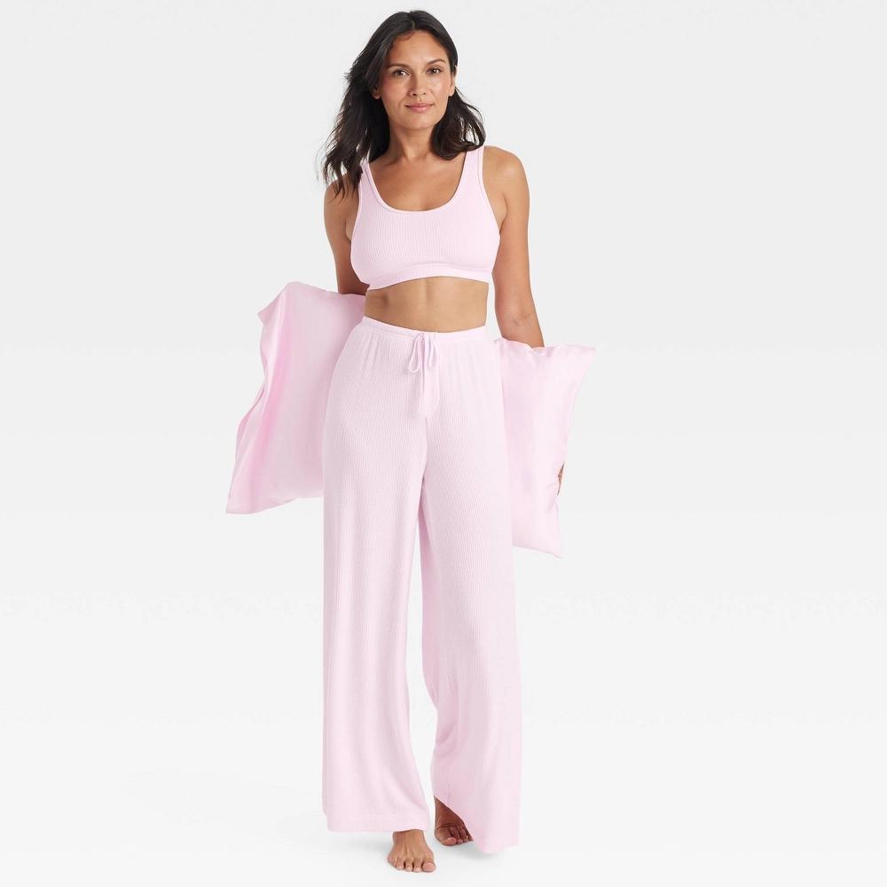 Women's Cozy Ribbed Wide Leg Pants - Auden™ Pink M Product Image