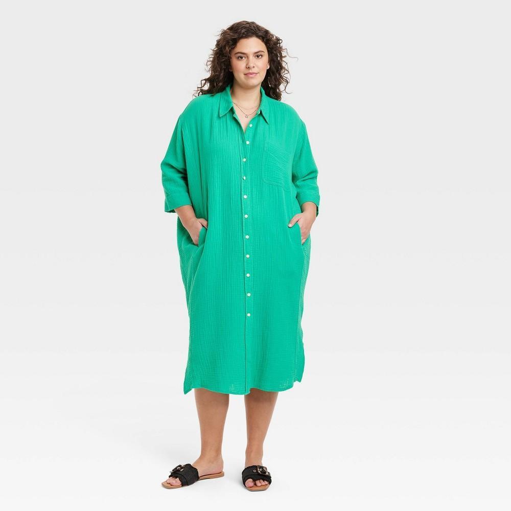 Womens 3/4 Sleeve Midi Shirtdress - Universal Thread 2X Product Image