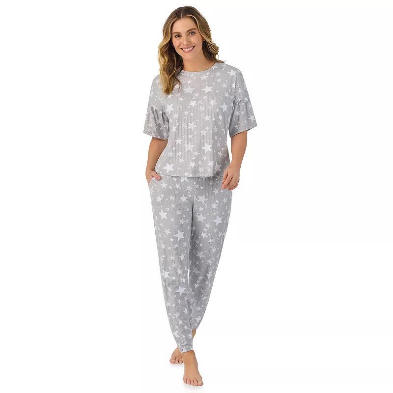 Womens Cuddl Duds Pajama Cozy Bell Sleeve Top & Pajama Jogger Pants Set Pink Team Floral Product Image