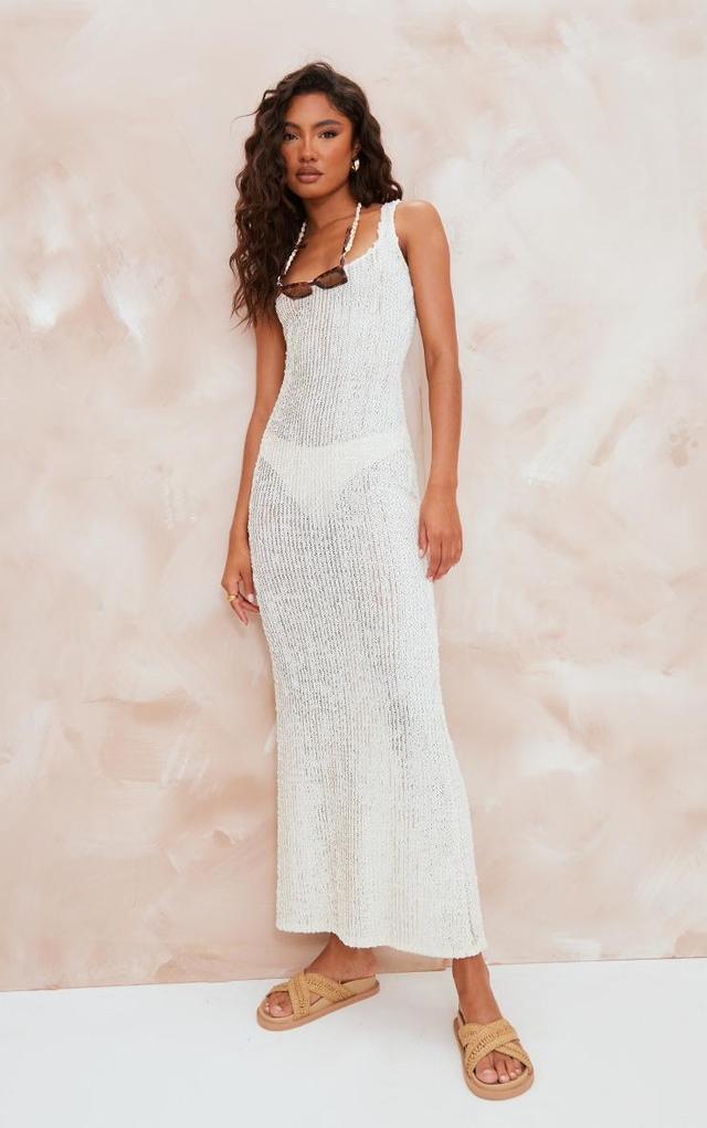 Cream Textured Scoop Neck Maxi Dress Product Image