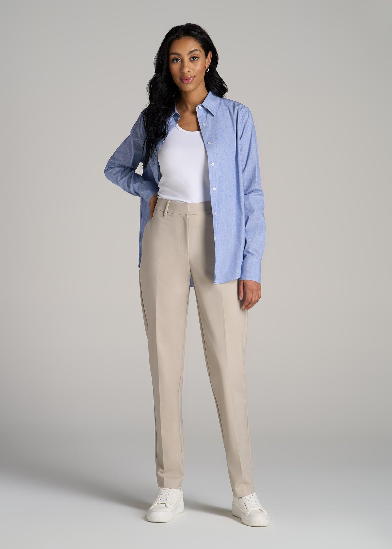 Flat Front Tapered Dress Pants for Tall Women in Stone Product Image