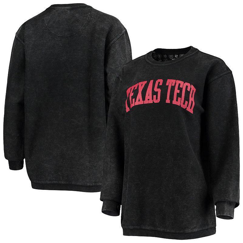 Womens Black Texas Tech Red Raiders Comfy Cord Vintage-Like Wash Basic Arch Pullover Sweatshirt Product Image