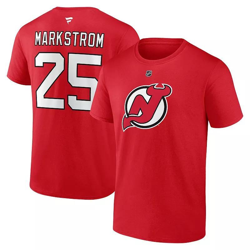 Mens Fanatics Jacob MarkstromRed New Jersey Devils Authentic Stack Name & Number T-Shirt Product Image