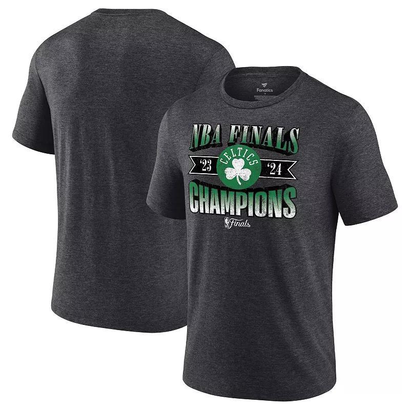 Mens Fanatics Heather Charcoal Boston Celtics 2024 NBA Finals Champions Full Court Pressure Retro Tri-Blend T-Shirt Product Image