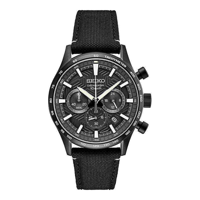 Seiko Mens Chronograph Essentials Black Nylon Strap Watch 43mm Product Image