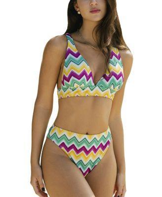 Cupshe Womens Multicolored Ripples Crossback Bikini Top & High-Rise Bottoms Set Product Image