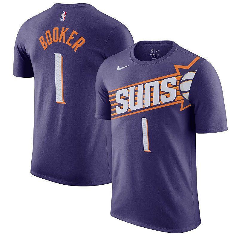 Mens Nike Devin Booker Purple Phoenix Suns Icon Edition Name and Number T-shirt Product Image