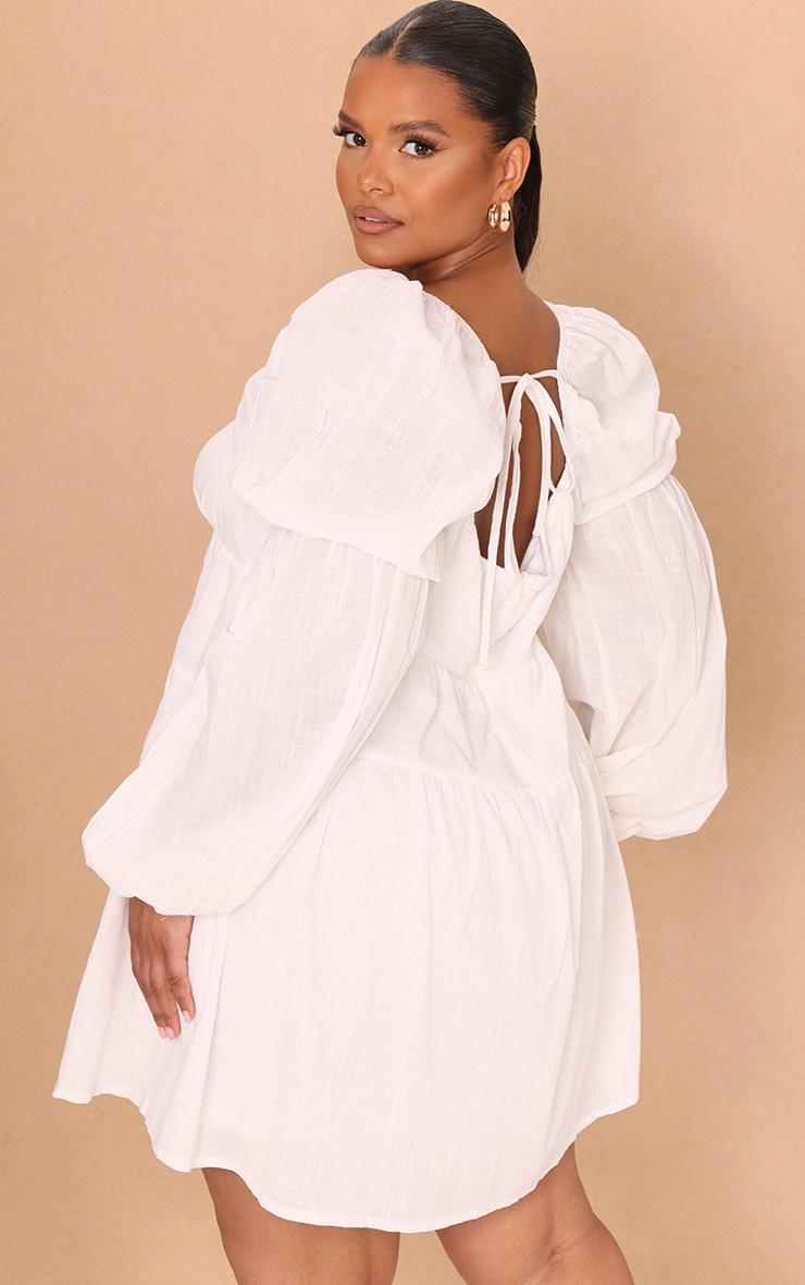 Plus White Cotton Tiered Shift Dress Product Image