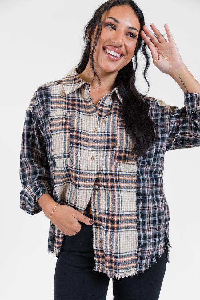 About Tomorrow Black Mixed Media Plaid Button Down Top product image