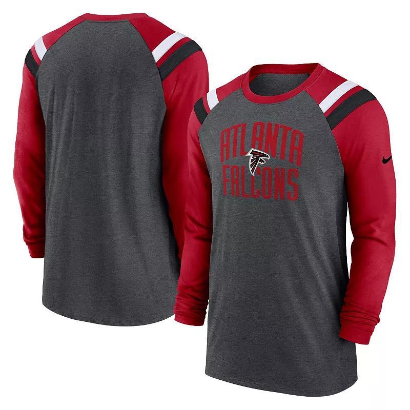 Mens Nike Heathered Charcoal/Red Atlanta Falcons Tri-Blend Raglan Athletic Long Sleeve Fashion T-Shirt Product Image