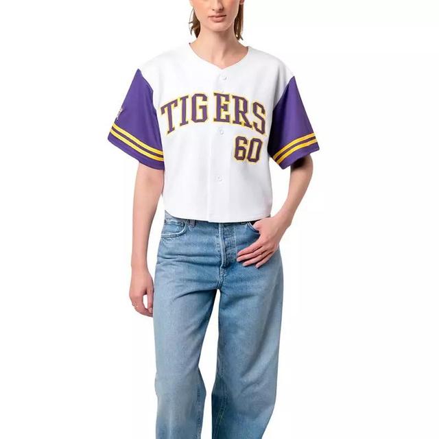 Womens Established & Co. LSU Tigers Baseball Jersey Cropped T-Shirt Product Image