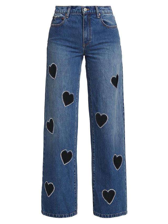 Womens Karrie Heart Cut-Out Mid-Rise Wide-Leg Jeans Product Image