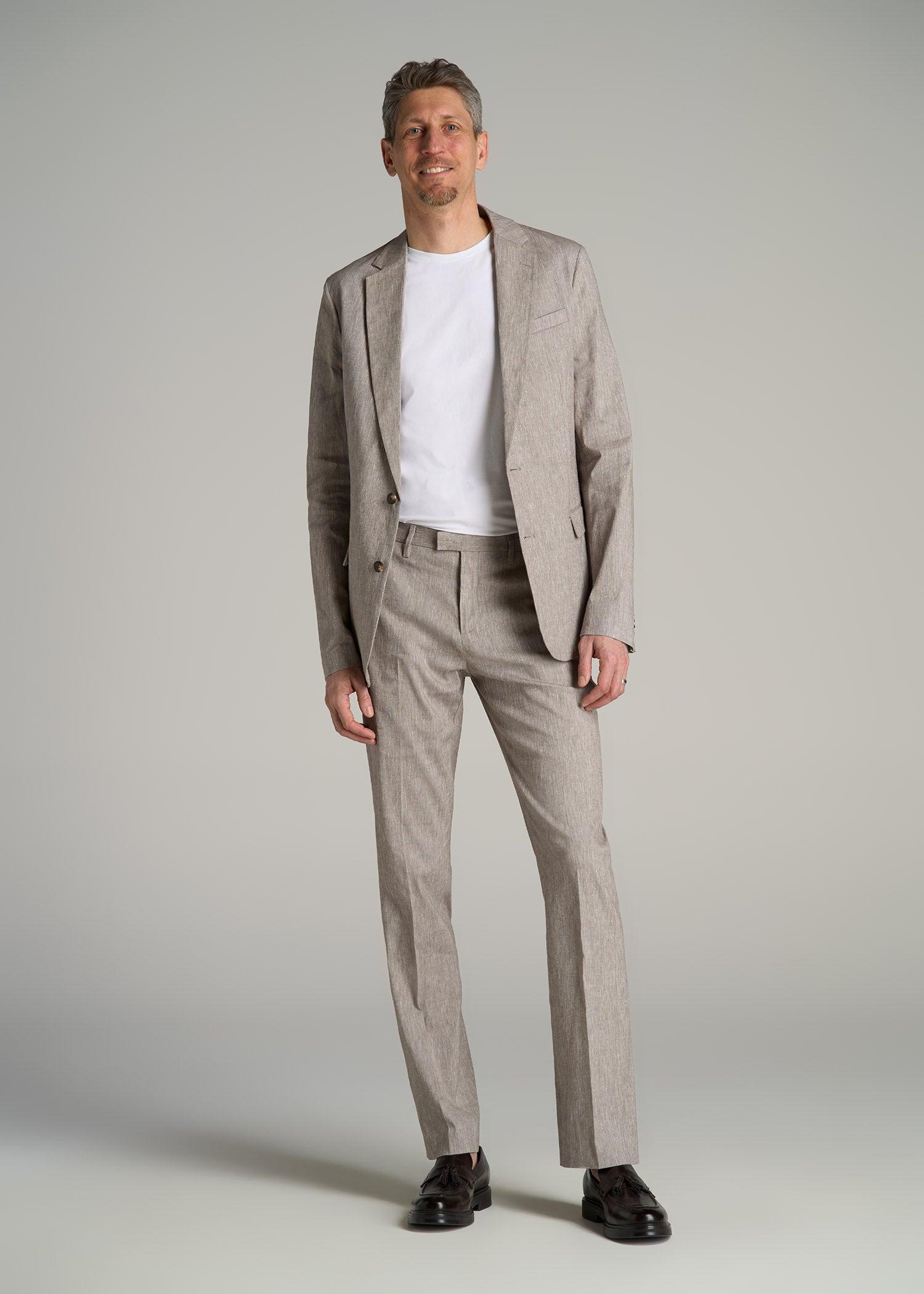 Stretch Linen Blazer for Tall Men in Brown Linen Product Image