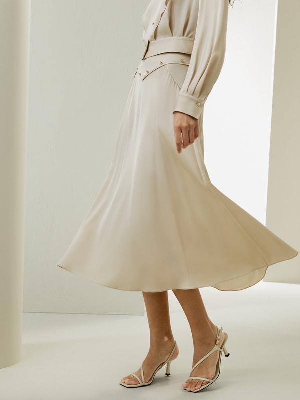 Flowy A-line Midi Skirt With Gridle Product Image