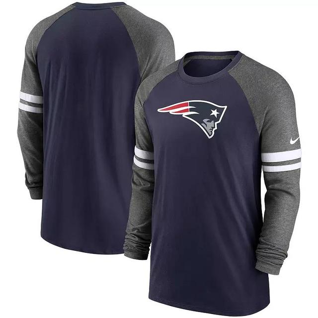 Mens Nike /Charcoal New England Patriots Performance Raglan Long Sleeve T-Shirt Blue Product Image