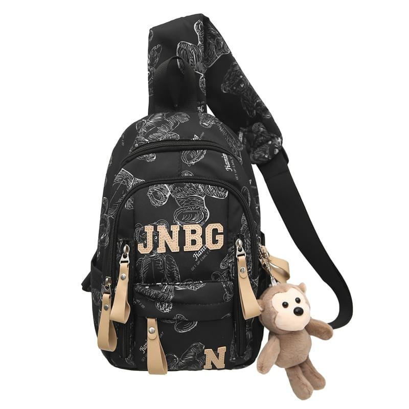 Bear Print Lettering Applique Nylon Sling Bag Product Image