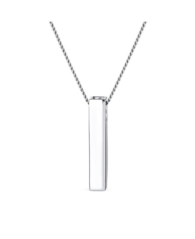 Bling Jewelry Message Initials Simple Geometric Minimalist 4 Sided Solid Cube Vertical Bar Pendant Necklace For Women For Sterling Silver Product Image