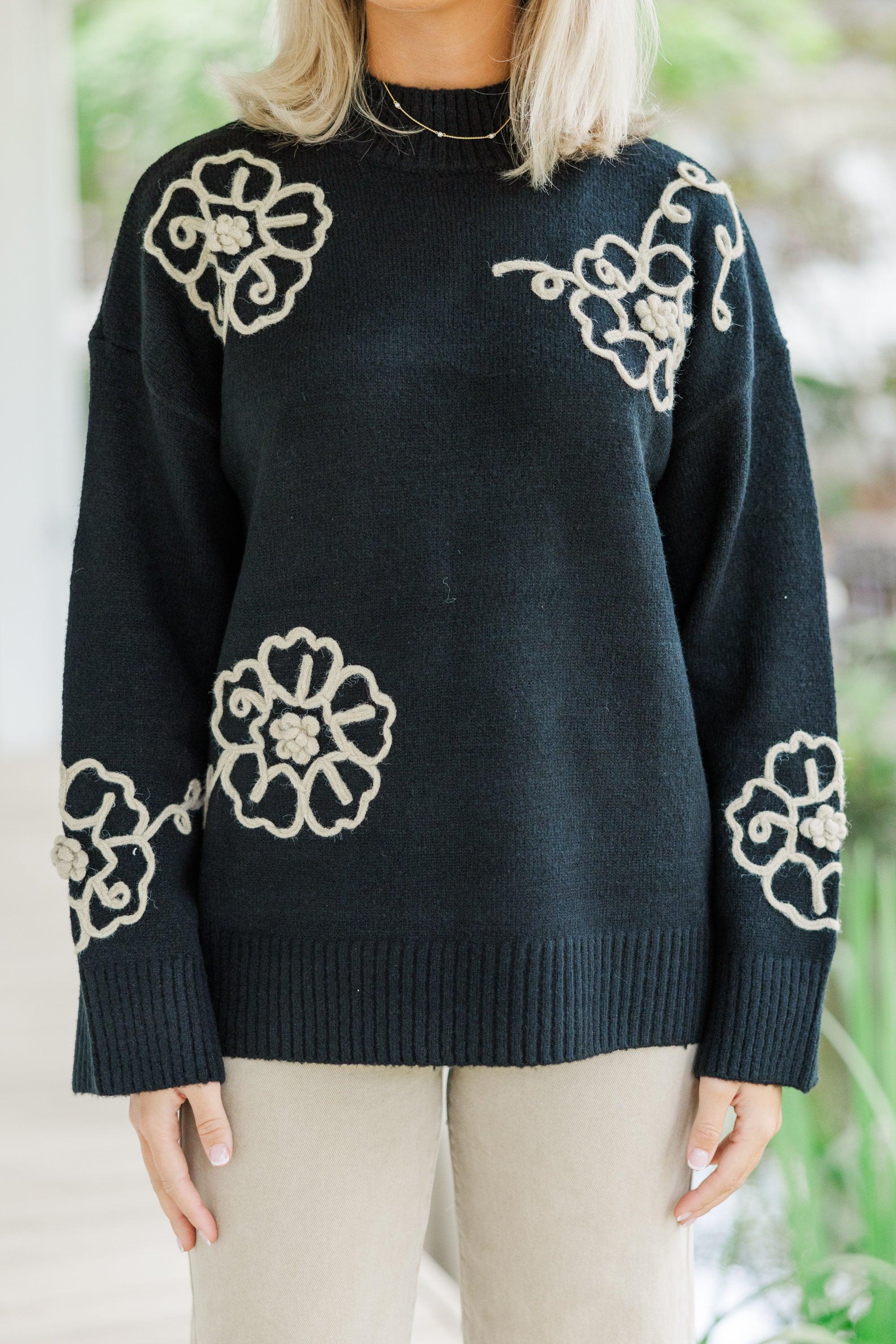 Keep You Close Black Floral Sweater Female Product Image