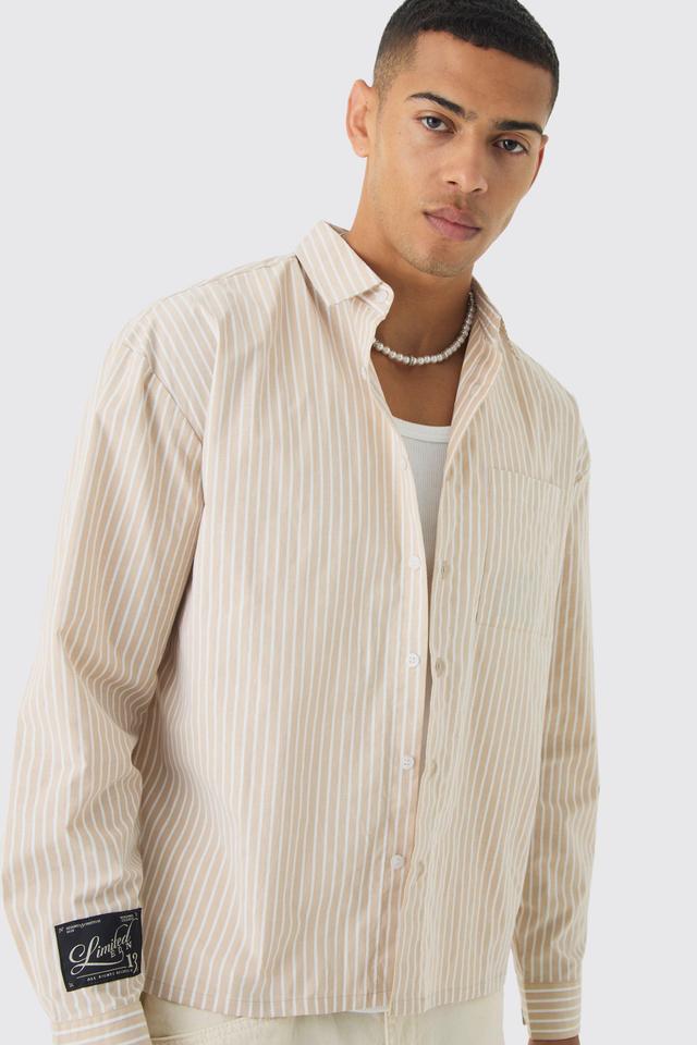 Oversized Poplin Stripe Long Sleeve Boxy Shirt | boohooMAN USA Product Image