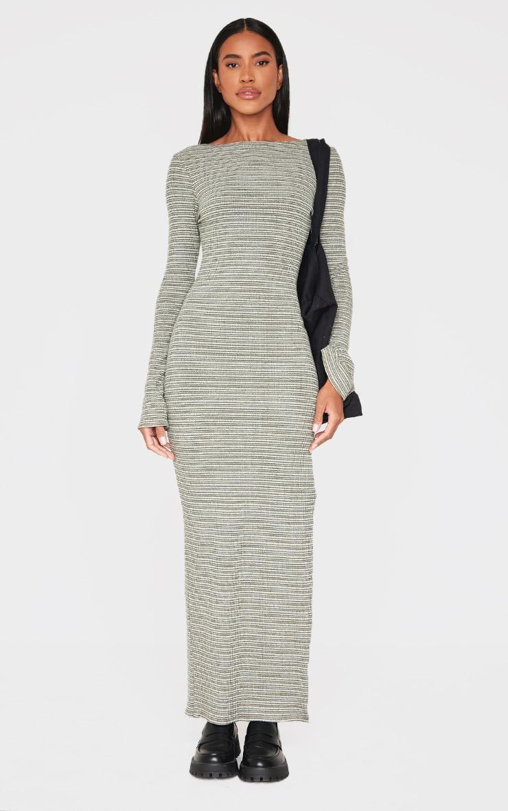 Khaki Textured Flared Sleeve Maxi Dress Product Image