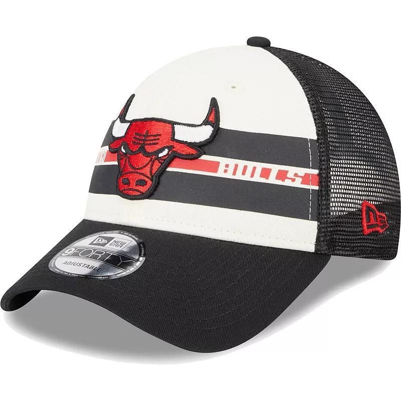 Mens New Era Chicago Bulls Black Stripes 9FORTY Trucker Snapback Hat Product Image