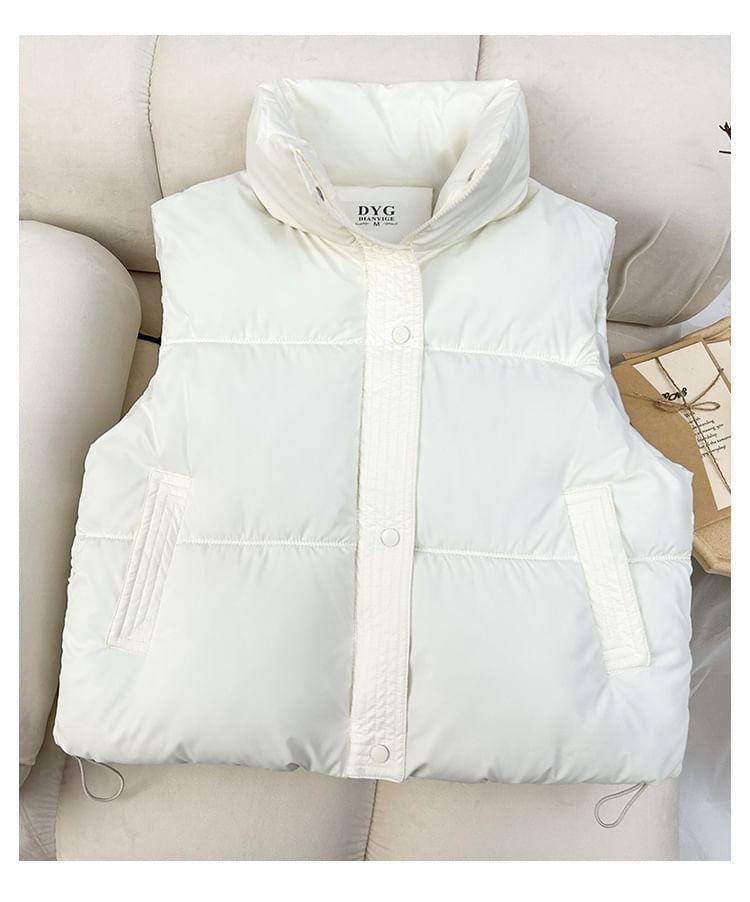 High Neck Plain Zip-Up Puffer Vest Product Image