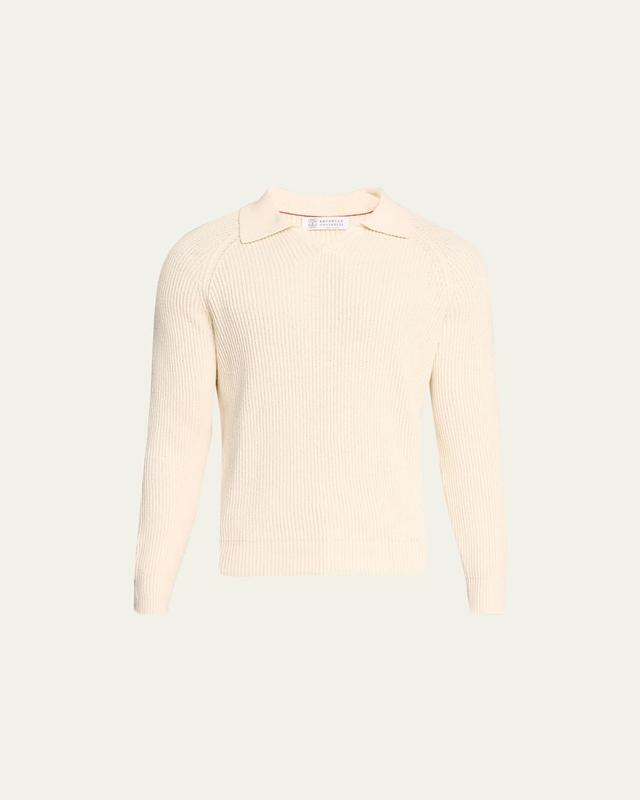 Mens Cotton Ribbed Johnny-Collar Sweater Product Image