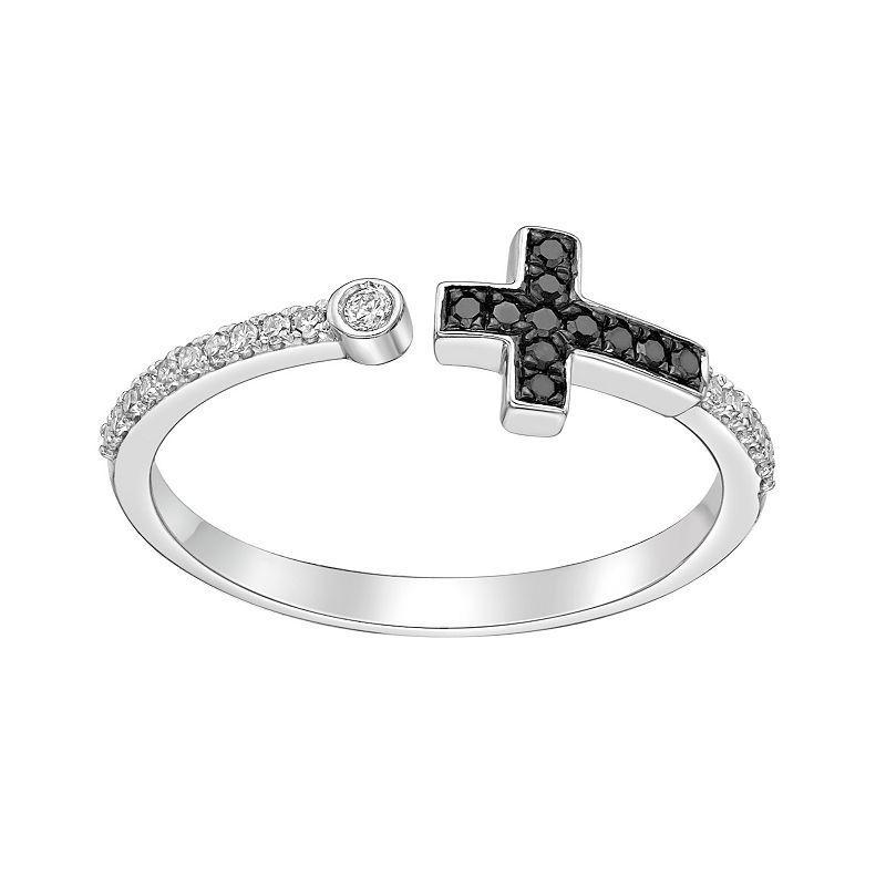 Gemminded Sterling Silver 1/8 Carat T.W. Blue & White Diamond Cross Ring, Womens Black Product Image