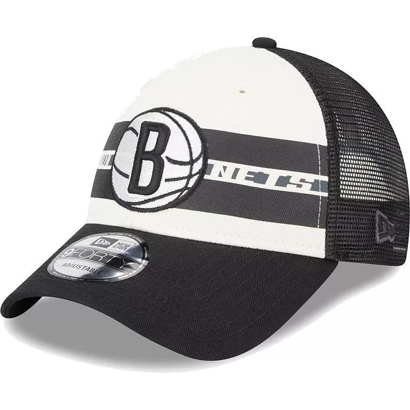 Mens New Era Brooklyn Nets Stripes 9FORTY Trucker Snapback Hat Product Image