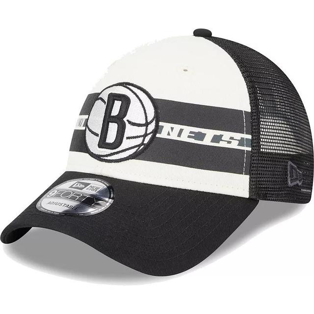 Mens New Era Brooklyn Nets Black Stripes 9FORTY Trucker Snapback Hat Product Image