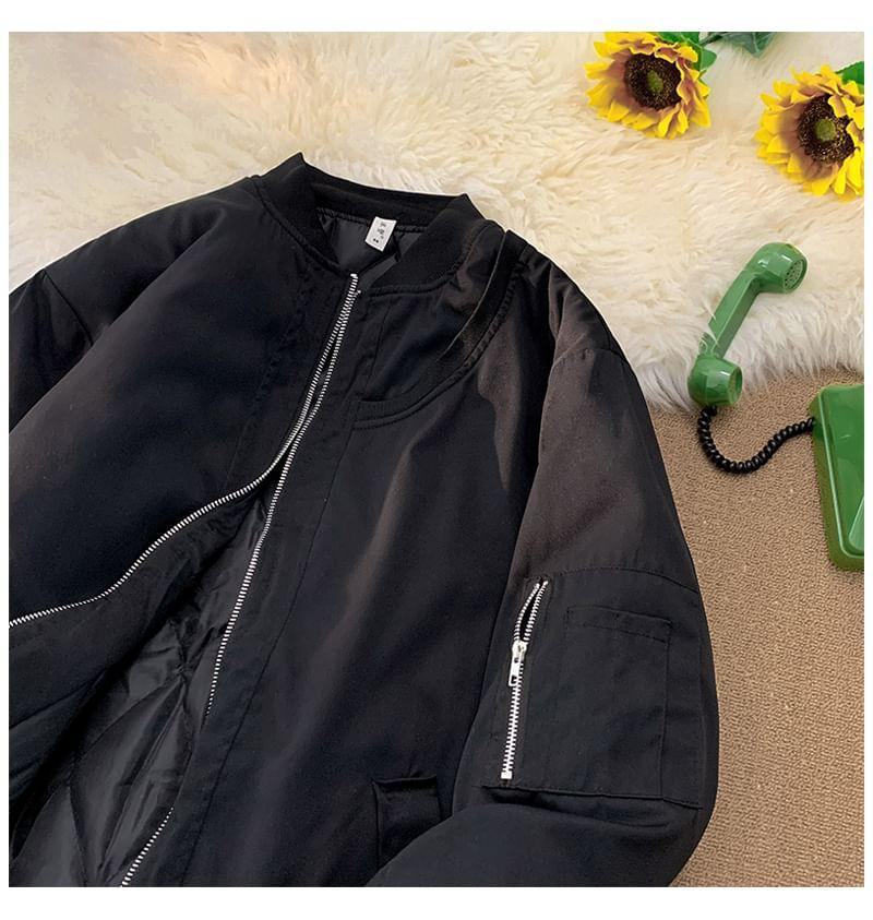 Plain Panel Zip Puffer Bomber Jacket Product Image