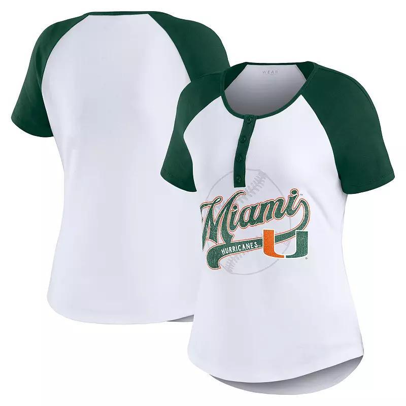 Womens WEAR by Erin Andrews Miami Hurricanes Baseball Logo Raglan Henley T-Shirt Product Image