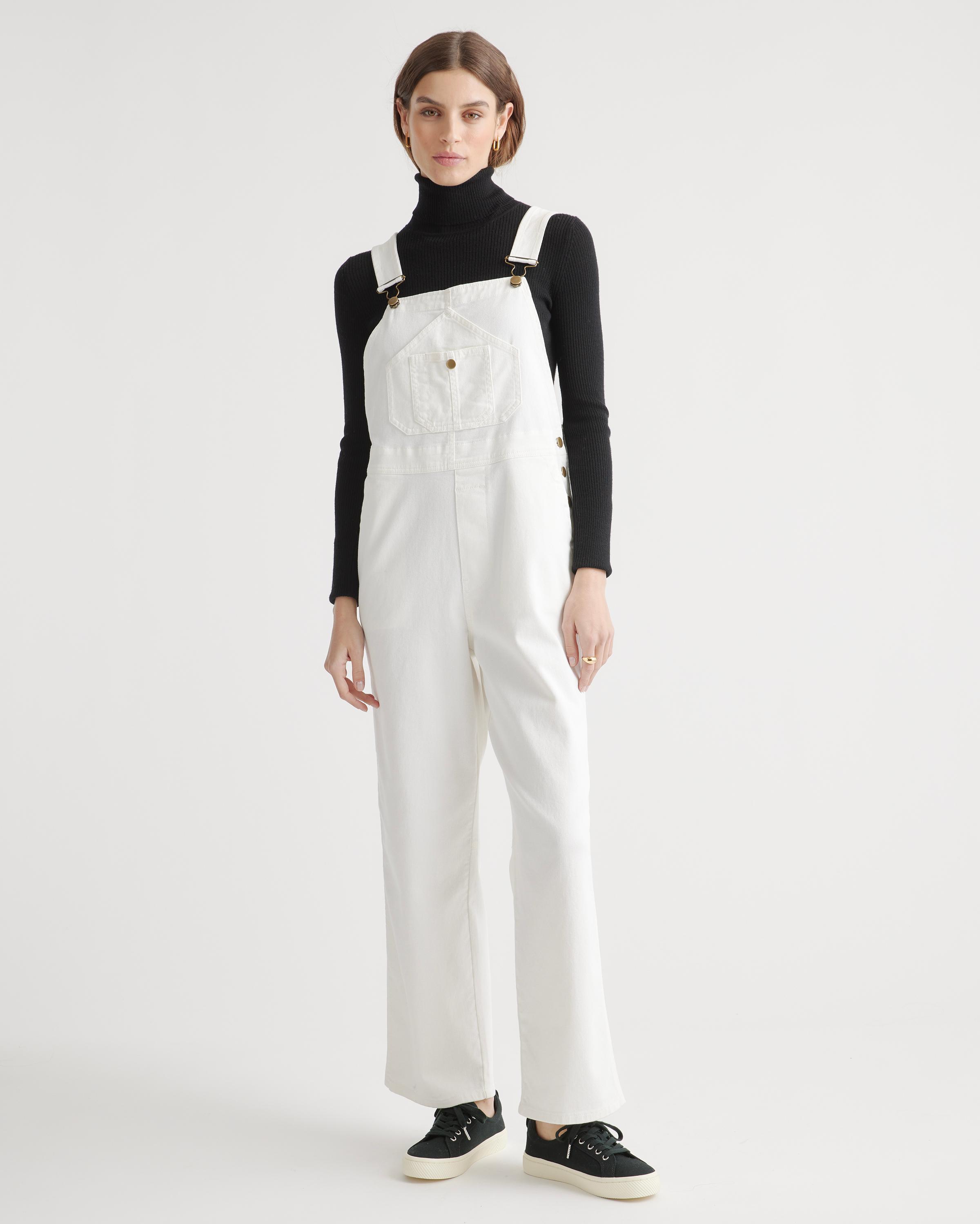 Womens Organic Stretch Cotton Twill Relaxed Overalls in Ivory, Size Small, Organic Cotton by Quince Product Image